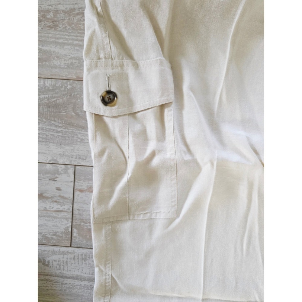 ANNE KLEIN‎ Womens 22W Beige Linen Cargo Capri Pants Cropped Beach Wide Leg - Picture 6 of 11